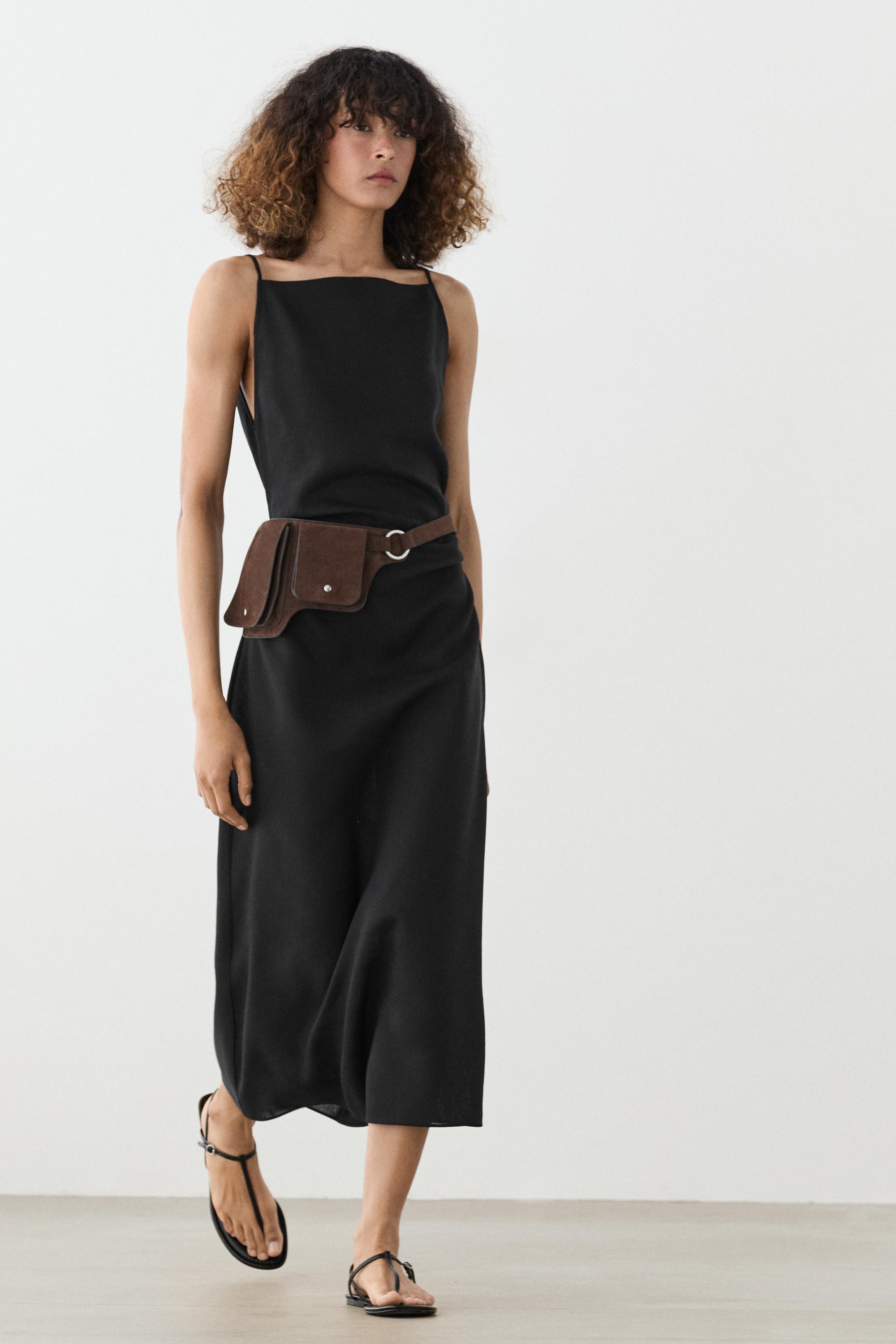 Linen blend pleated midi dress